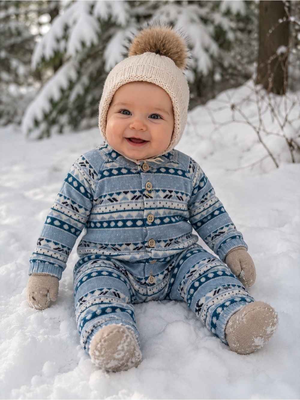 Reima Baby Wool Blend Nordic Knit Romper Snowsuit 6-9M Fair Isle Winter Outdoor